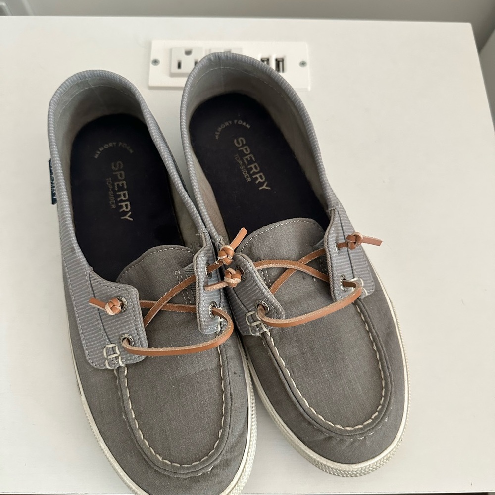 Sperry Womens Gray and Tan Boat Shoes
